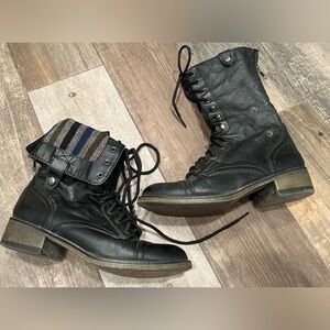 Steve Madden PARTO Black Combat Moto Boots 2 way Fold Down Women's sz 8M